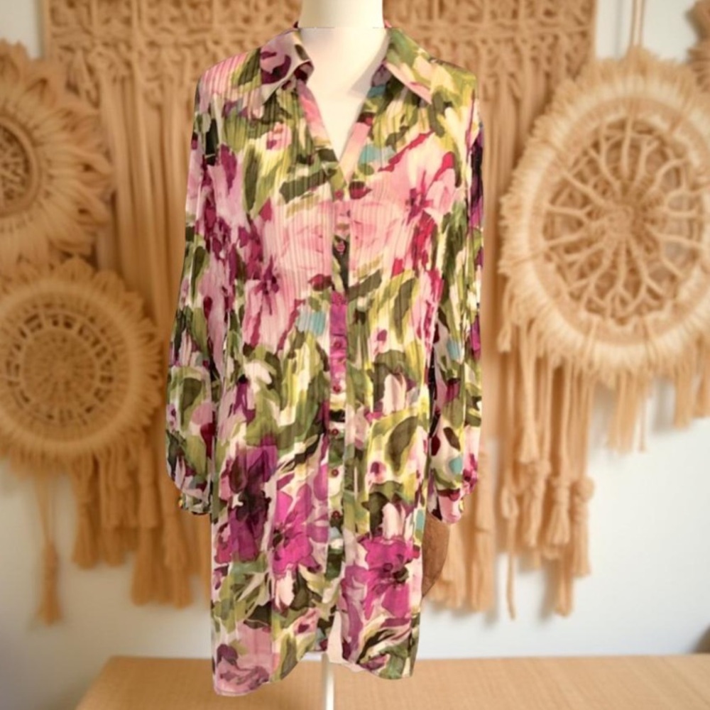Floral Button-Up tunic - top - beach coverup 3X